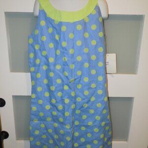 Maggie Breen Too Blue W/Green Polka Dot Lined Dress Size 12 Girl's NEW